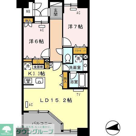 ロイヤルパークス西新井(2LDK/7階)の間取り写真