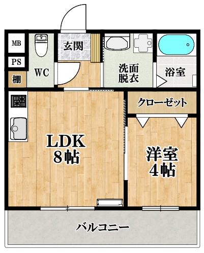 EXハイツ東新町V(1LDK/1階)の間取り写真