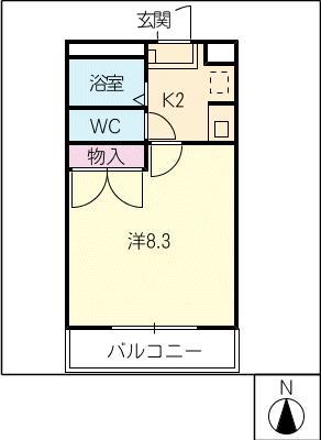 リヴハイツB棟(1K/2階)の間取り写真