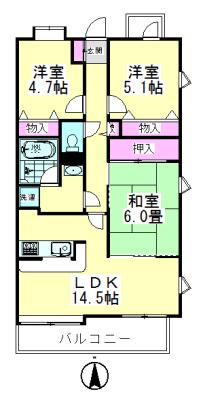 クレールイワタ(3LDK/5階)の間取り写真