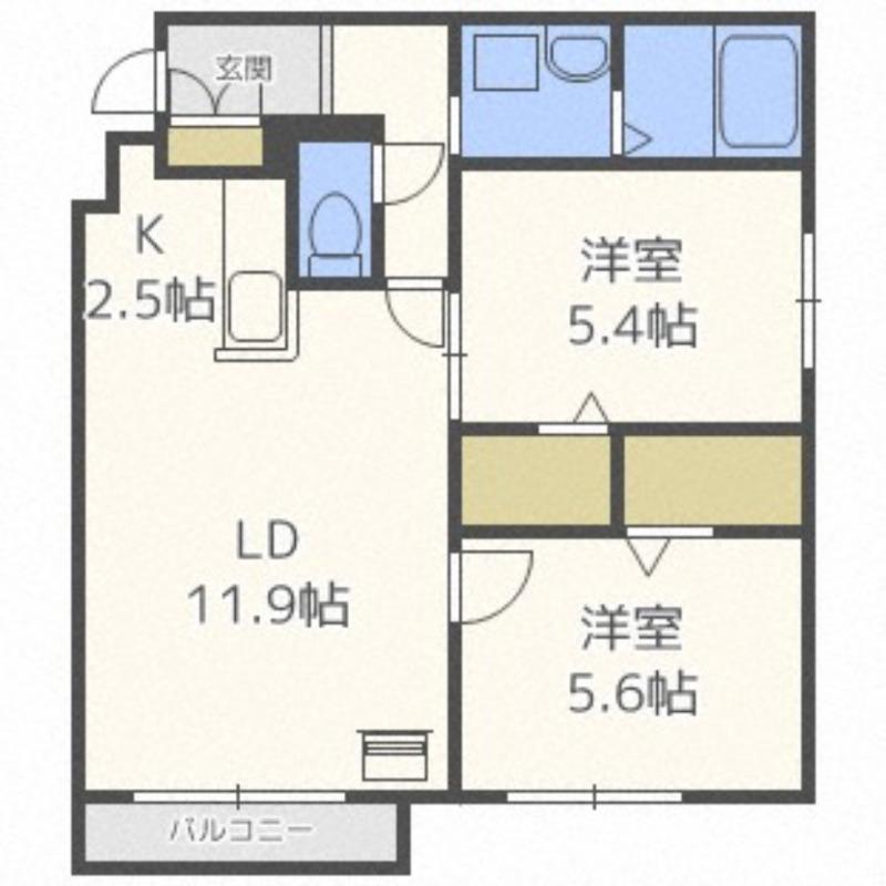 ル・ココティエ南13条(2LDK/2階)の間取り写真