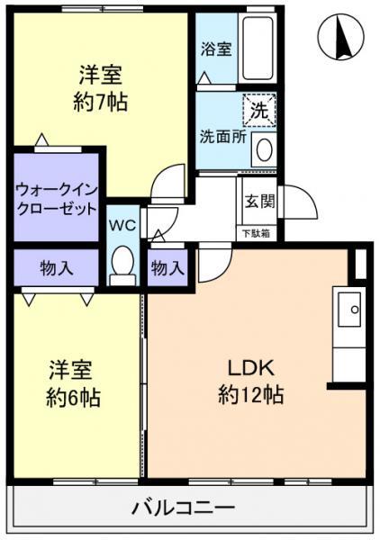 カルムヴィラージュ(2LDK/2階)の間取り写真