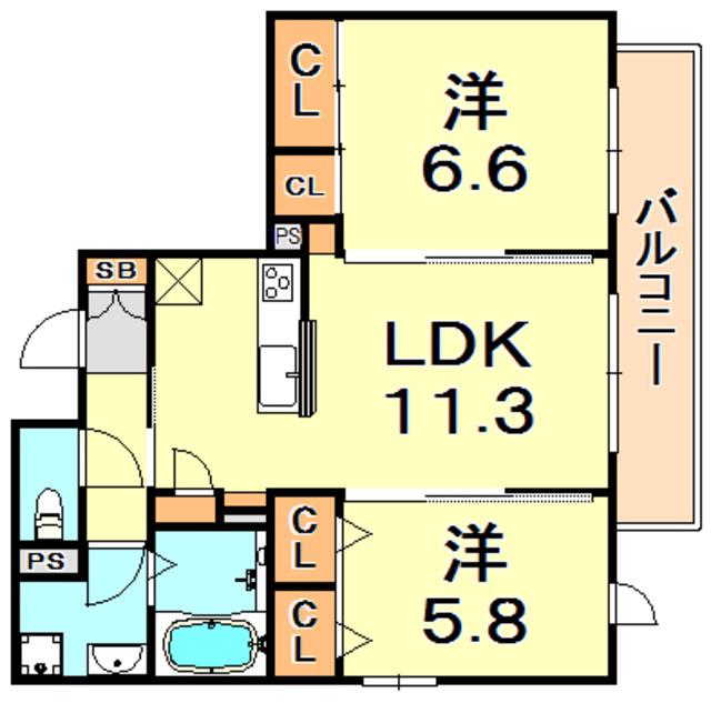 ガーデンハウスV(2LDK/3階)の間取り写真