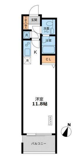 カッシア目黒(ワンルーム/3階)の間取り写真