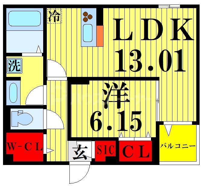 レインボー皿沼(1LDK/2階)の間取り写真