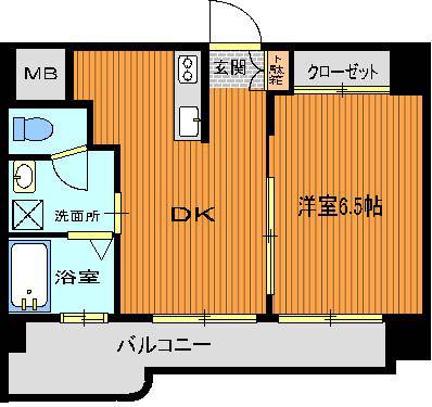 Yビル(1DK/2階)の間取り写真