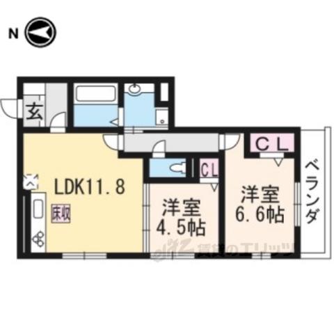 セジュール長岡天神(2LDK/1階)の間取り写真
