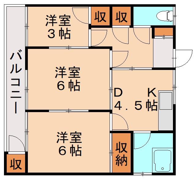西町マンション(3DK/2階)の間取り写真