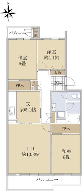 境谷西第2団地第25号棟(3LDK/2階)の間取り写真