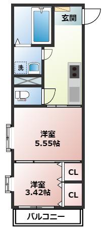 ルピナス成田町(2K/2階)の間取り写真
