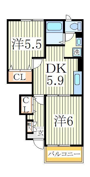 B・FGREEN VILLA(2DK/1階)の間取り写真