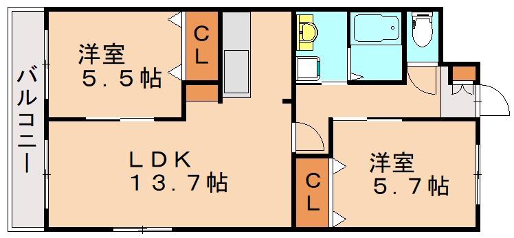 ファイングレイス梅の木(2LDK/2階)の間取り写真