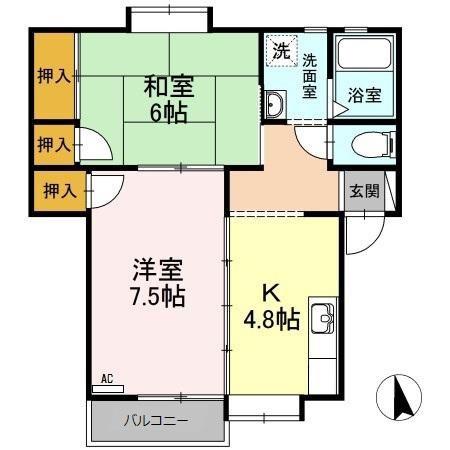 アーバンスプリングB棟(2K/2階)の間取り写真