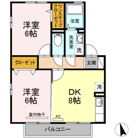 サンハイツB棟(2DK/2階)の間取り写真