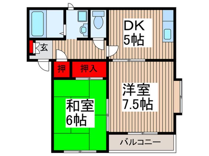 ヴィラ・カエデⅠ(2DK/1階)の間取り写真