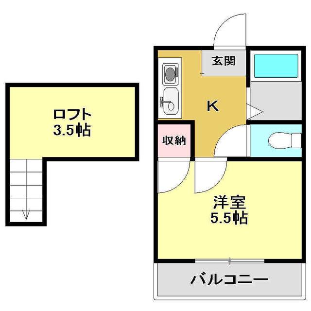 イースト(1K/2階)の間取り写真