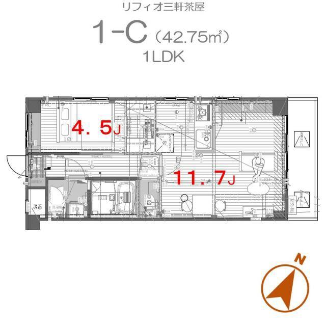 リフィオ三軒茶屋(1LDK/1階)の間取り写真