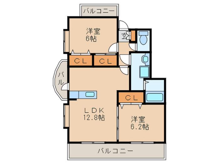 シルフィコート平野(2LDK/2階)の間取り写真
