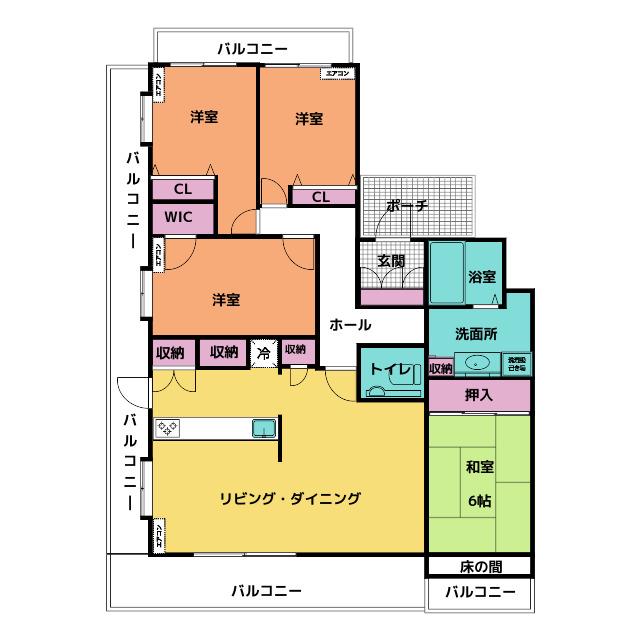 フラワーマンション船場(4LDK/4階)の間取り写真
