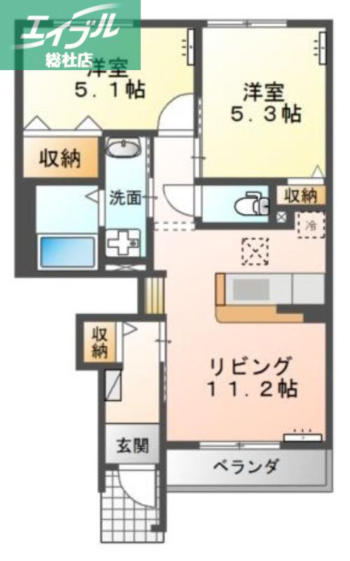 グレイス 天王(2LDK/1階)の間取り写真