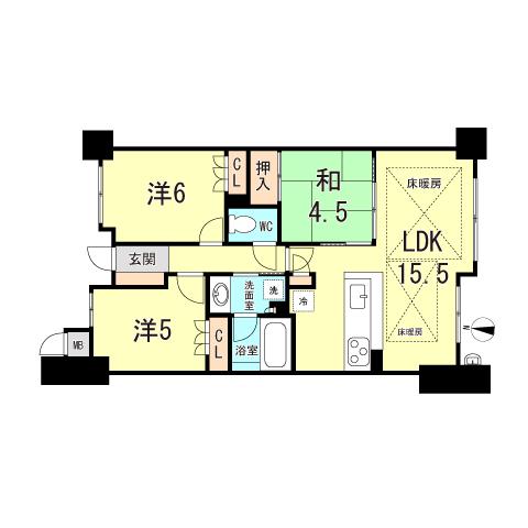 ローレルコート六甲記田町(3LDK/2階)の間取り写真