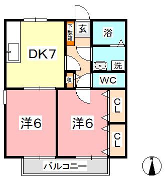 COZY WOOD(2DK/2階)の間取り写真