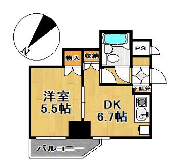 トーカンマンション上大川前(1DK/5階)の間取り写真