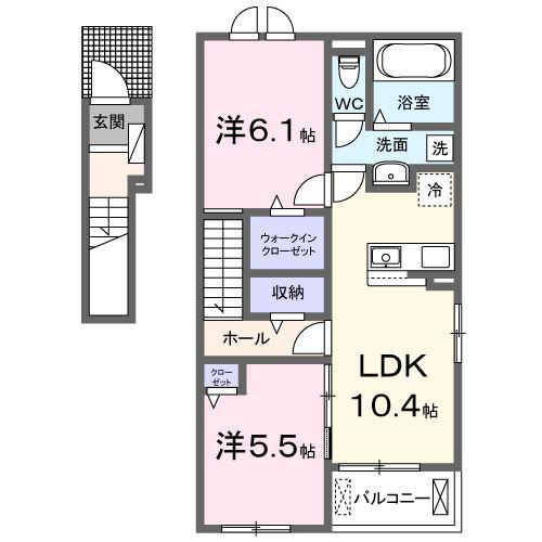 宮野木町アパート(2LDK/2階)の間取り写真