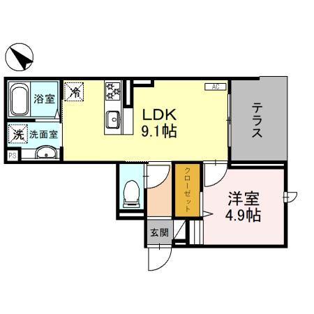 D-RESIDENCE東田町(1LDK/3階)の間取り写真