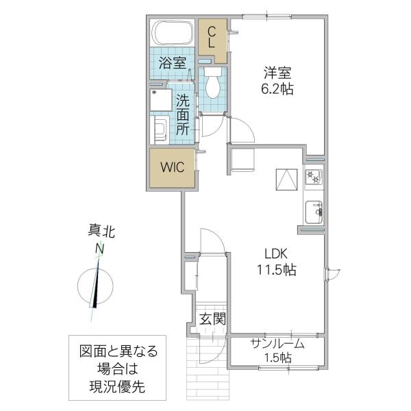リバーサイドS(1LDK/1階)の間取り写真