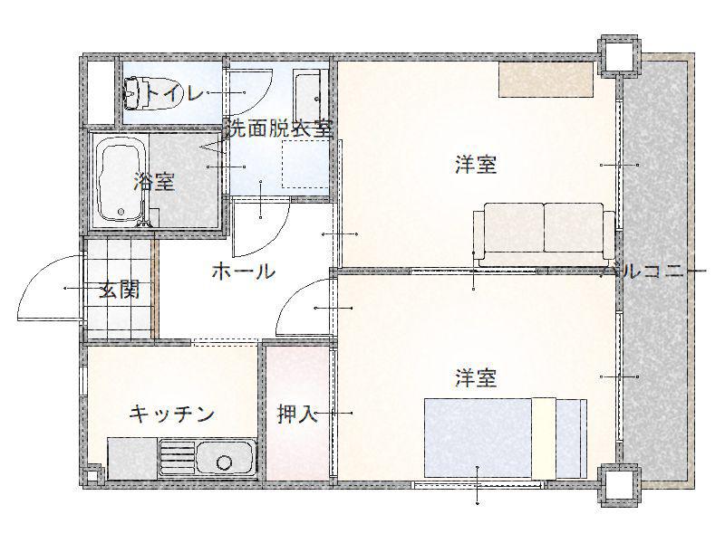 R39番館(2DK/3階)の間取り写真