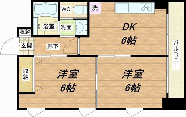上六青山ハイツ(2DK/8階)の間取り写真
