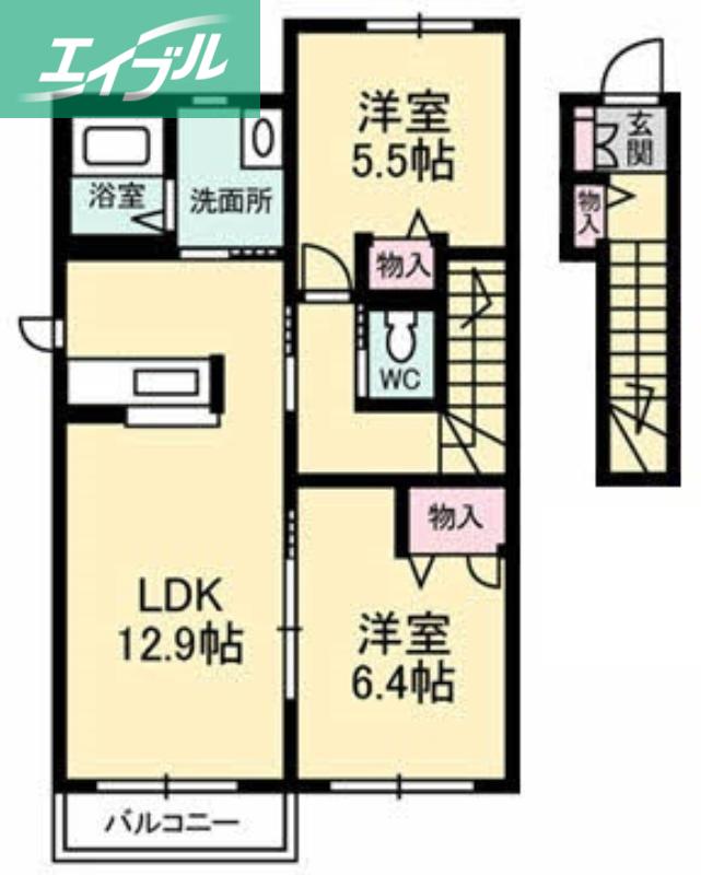 コーポカノン A(2LDK/2階)の間取り写真