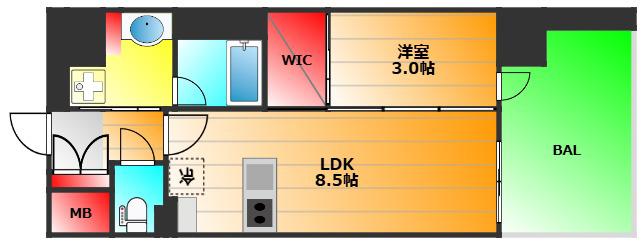 Jグランコート京町堀(1LDK/2階)の間取り写真