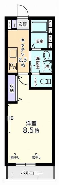 ポート オレンジ(1K/1階)の間取り写真