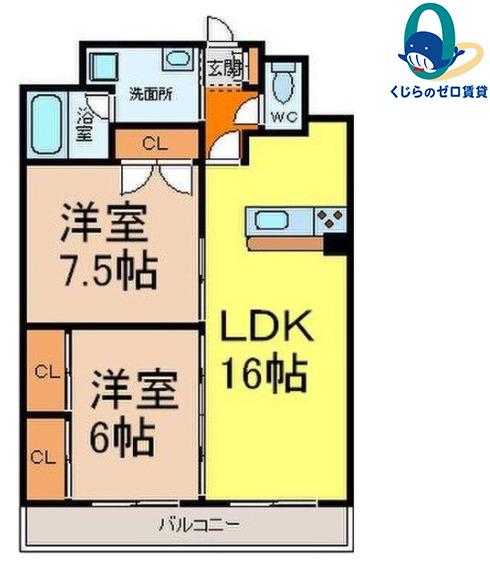 ゴールドハイツ渡辺 かもめ(2LDK/8階)の間取り写真