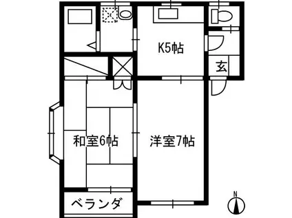 パインシティB(2K/1階)の間取り写真