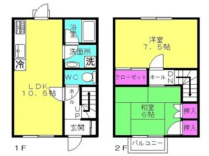 グリーンハイツ A棟(2LDK/1階)の間取り写真