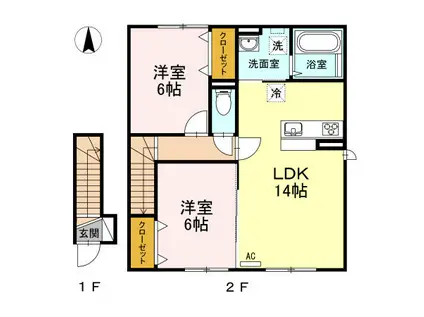 青い森鉄道 筒井駅(青森) 徒歩16分 2階建 築10年(2LDK/2階)の間取り写真