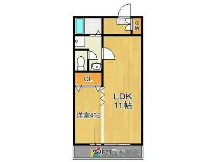 パインハイツII(1LDK/1階)の間取り写真