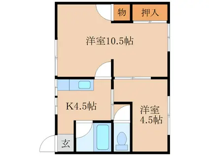 ALBA B棟(2K/1階)の間取り写真