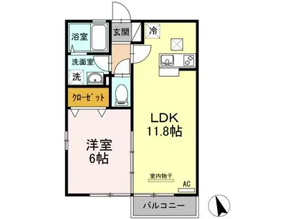 リビングタウン伏石IIA(1LDK/1階)の間取り写真