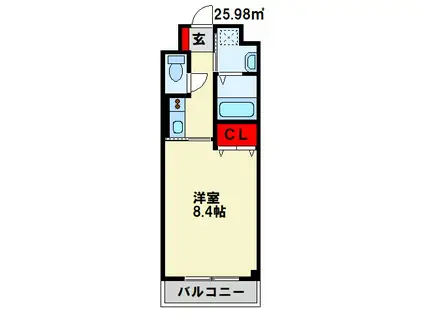 ＪＲ日豊本線 下曽根駅 徒歩10分 5階建 築14年(1K/2階)の間取り写真