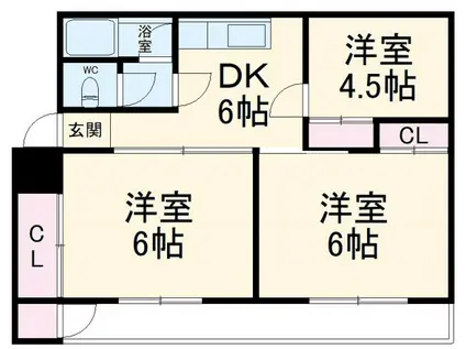 浜田マンションB(3DK/4階)の間取り写真