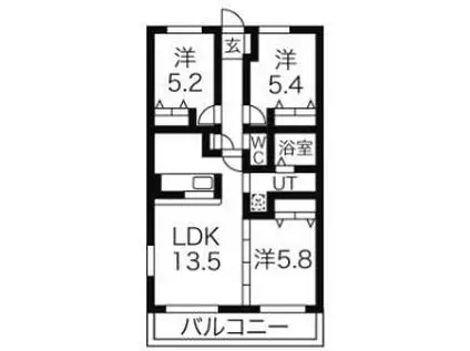 ベルエールB棟(3LDK/2階)の間取り写真