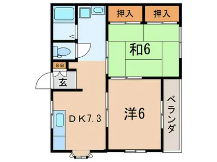 茂呂山ハイツA棟(2DK/2階)の間取り写真
