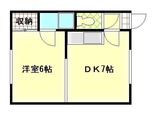 サウス2条ハイツB棟(1DK/1階)の間取り写真