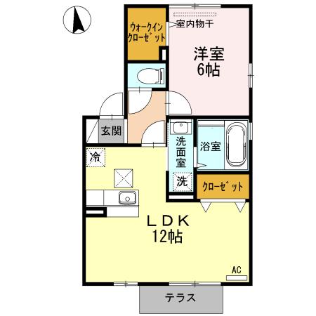 UNA CASA COMODA(1LDK/1階)の間取り写真