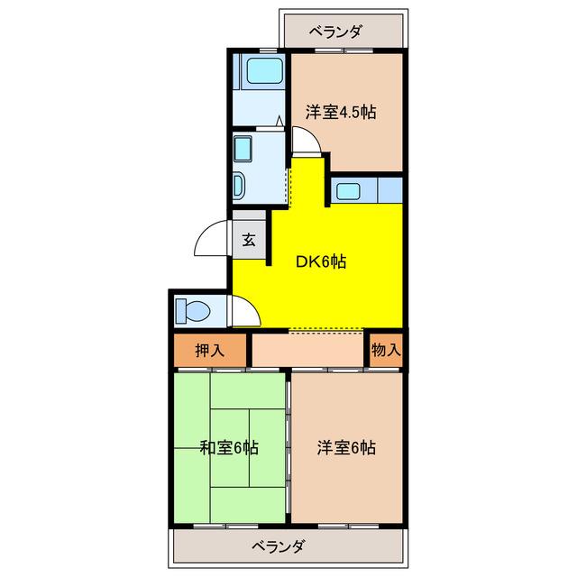 フローラルハイツ(3DK/2階)の間取り写真