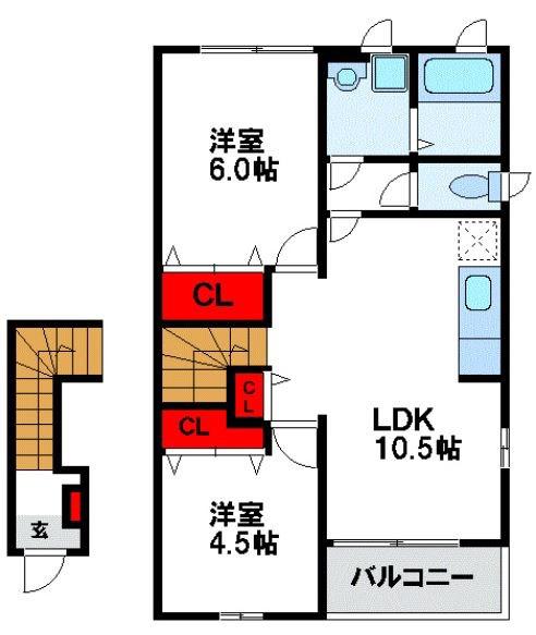ボニートパルA(2LDK/2階)の間取り写真